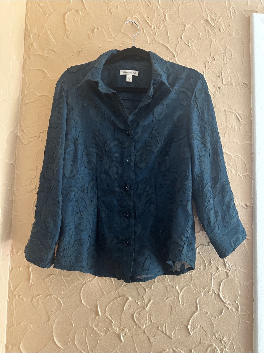 Coldwater Creek dark green Textured Button-Up Blouse